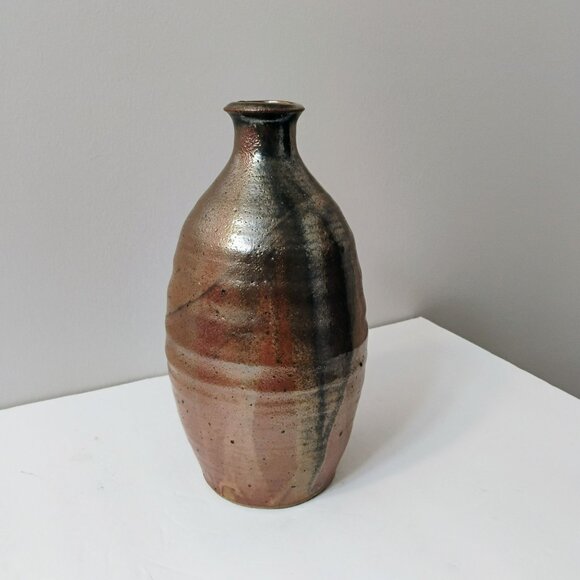 Vintage Metallic Glaze Art Pottery Vase Mid Century Modern Artist Mark 9" Vessel - Picture 1 of 10